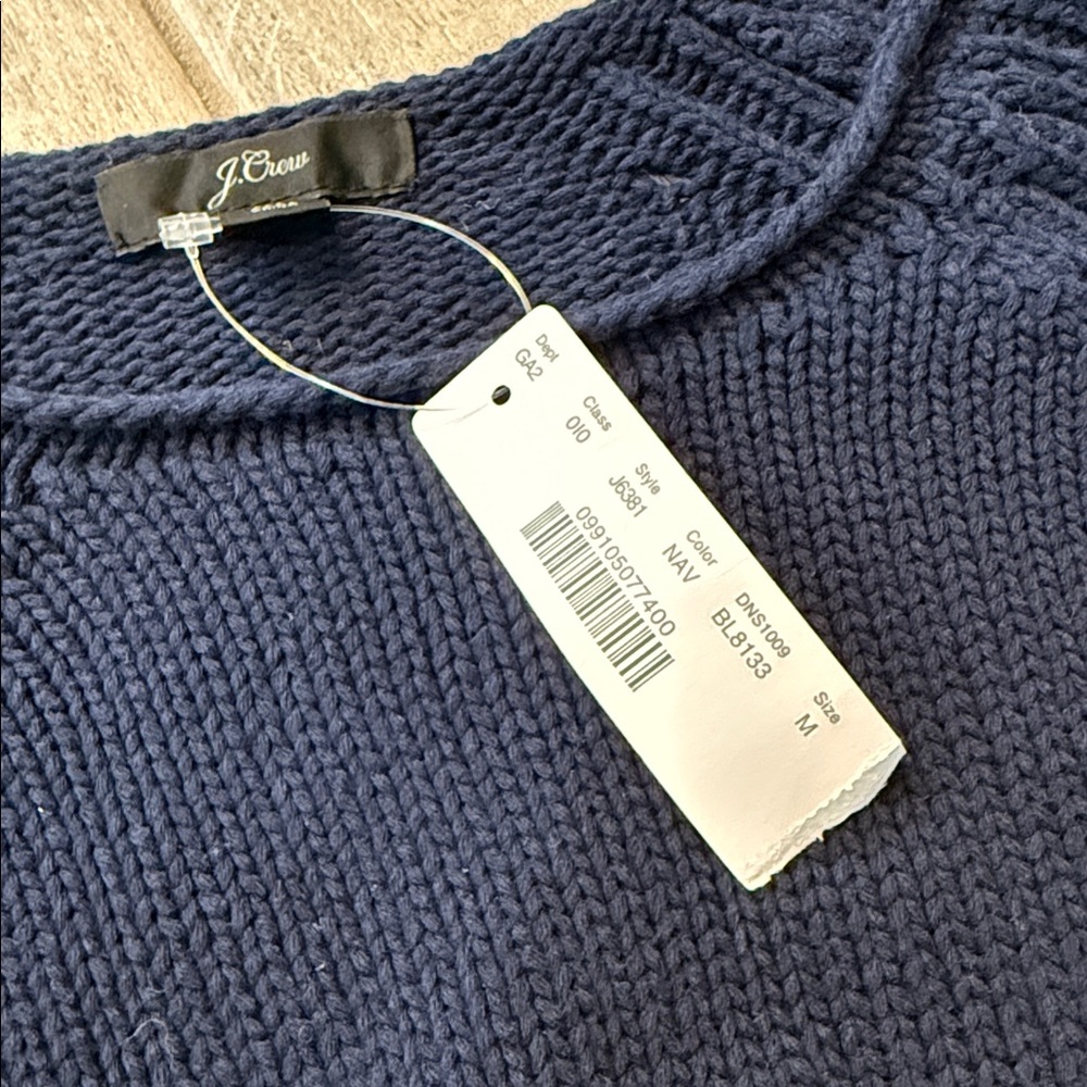 J Crew Woman's Sweater with pointelle stitching Sz Medium J6381 Navy NWT - Picture 6 of 11
